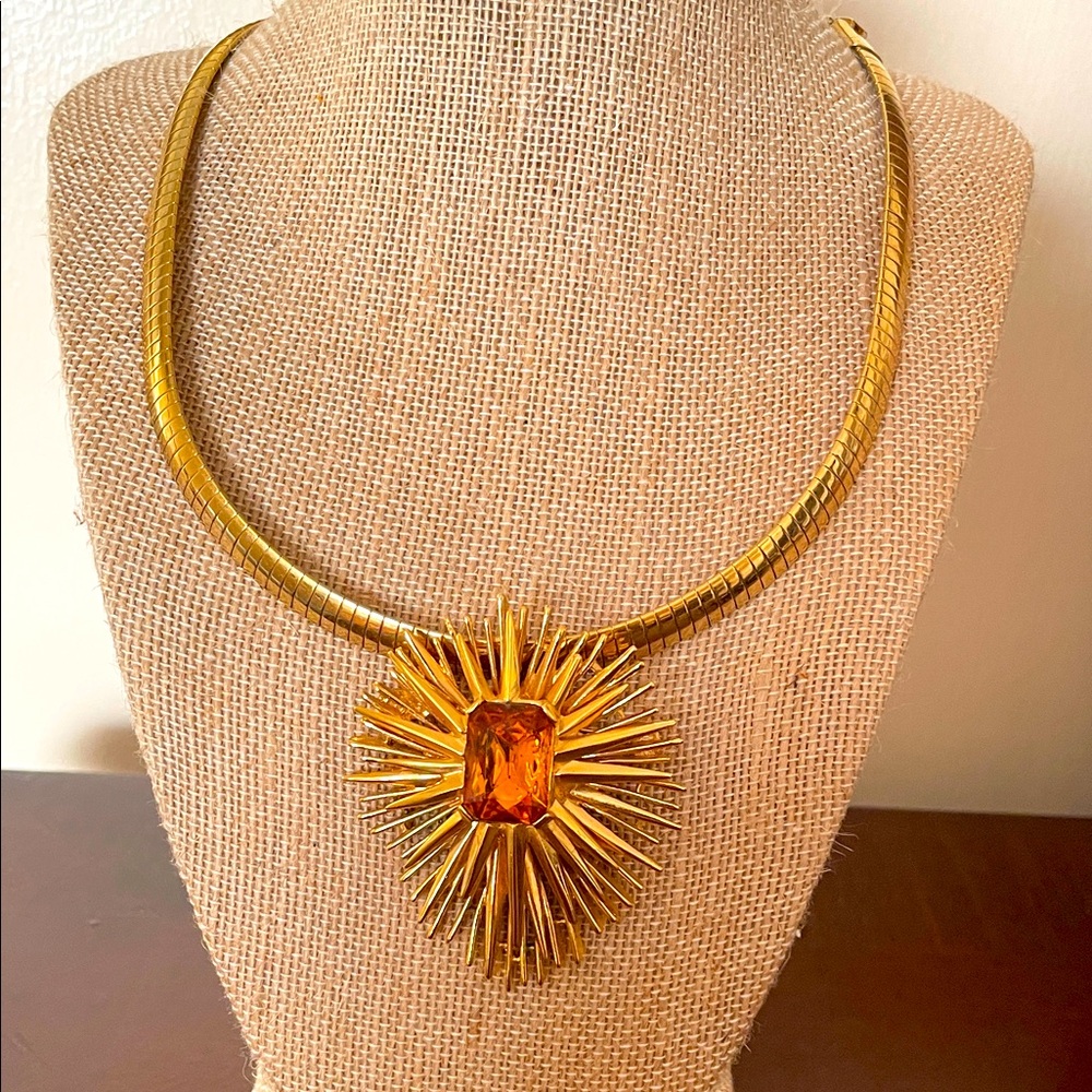Sarah Coventry Starburst Amber And Goldtone Necklace